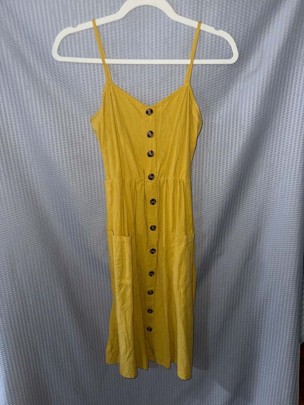 Mustard Yellow Button-Front Midi Sundress with Pockets